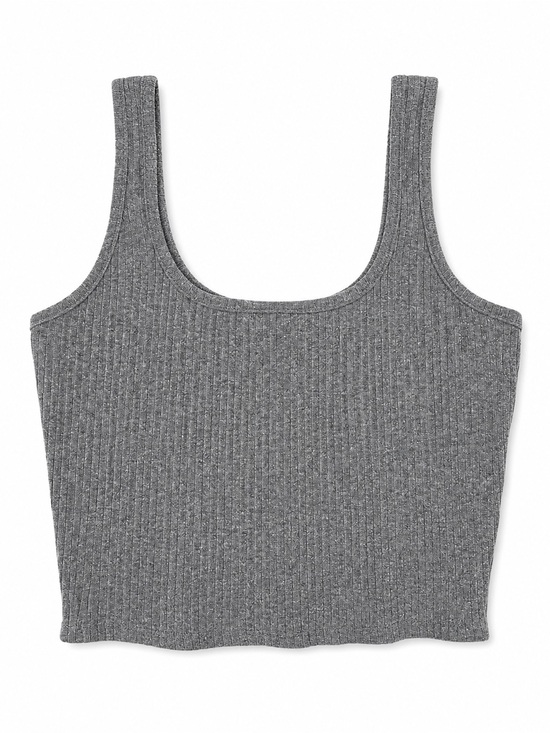 Destined Tops - Square Neck Ribbed Crop Tank Top - Gray